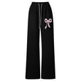 thumbnail image 5 of Tisuna Sweatpants For Girls Child Bowknot Print Elastic Waist Straight Leg Pants Loose Lightweight Spring Autumn Kids Sport Wear Black Size 8-9 Years, 5 of 5