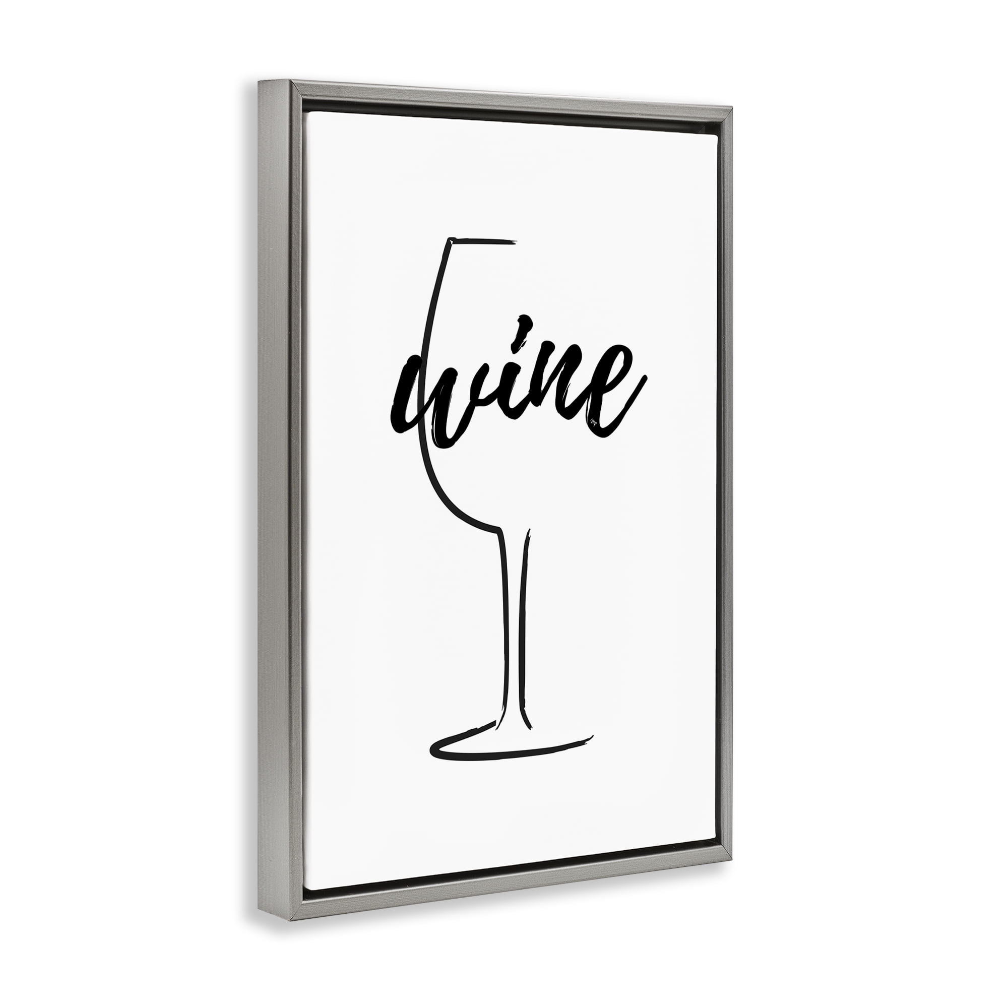 Stupell Industries Minimal Wine Glass Food & Beverage Painting Gray Floater Framed Art Print Wall Art, 17 x 25