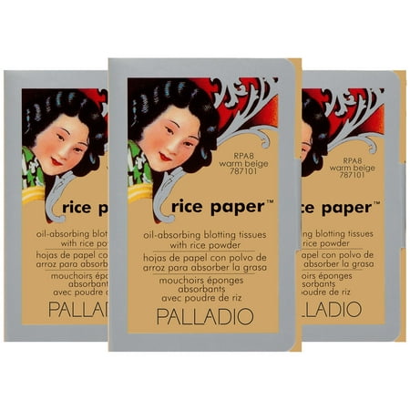 Palladio Rice Paper Tissues, Warm Beige, 40 Sheets (Pack of 3), Face Blotting Sheets with Natural Rice Powder Absorbs Oil, Helps Skin Stay Looking Fresh and Smooth, Compact Size for