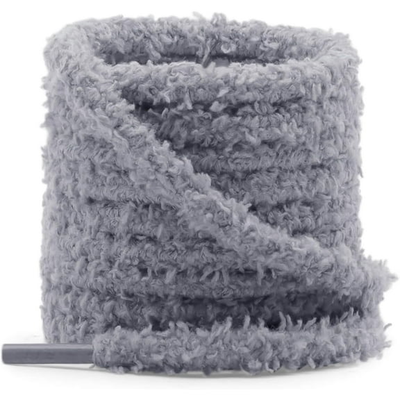 2 Pairs Fuzzy Round Shoe Laces Soft White Plush Thick Shoelaces Replacement Fluffy Shoe Strings 0.39 Inch Wide Elastic Shoestrings Laces for Sneakers Casual Shoes Boot Women Men - 47 inch / 120CM