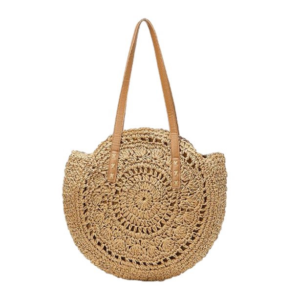 Bolsos de paja para mujer, bolsos de paja de maíz redondos tejidos a mano, bolsos grandes de playa de verano, bolso de hombro con asa tejida