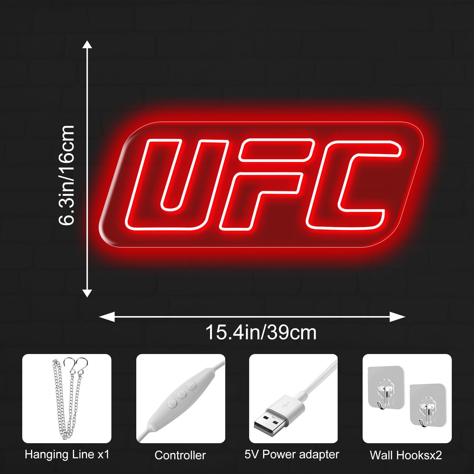 UFC Neon Sign, Led Wall Light, Ufc Logo Light Up Sign, Boxing Gym Neon Decor, Fighting Sport Wall Art, Man Cave Ufc Neon Light for Home, 15.4"x6.3"