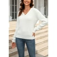 thumbnail image 4 of Braided V Neck Pullover Sweater Long Sleeve Ribbed Waistline for Women White X-Large, 4 of 5