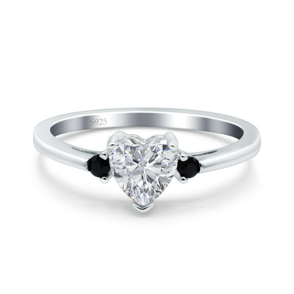 Simulated Cubic Zirconia Size-5 Art Deco Heart Three Stone Wedding Bridal Ring 925 Sterling Silver