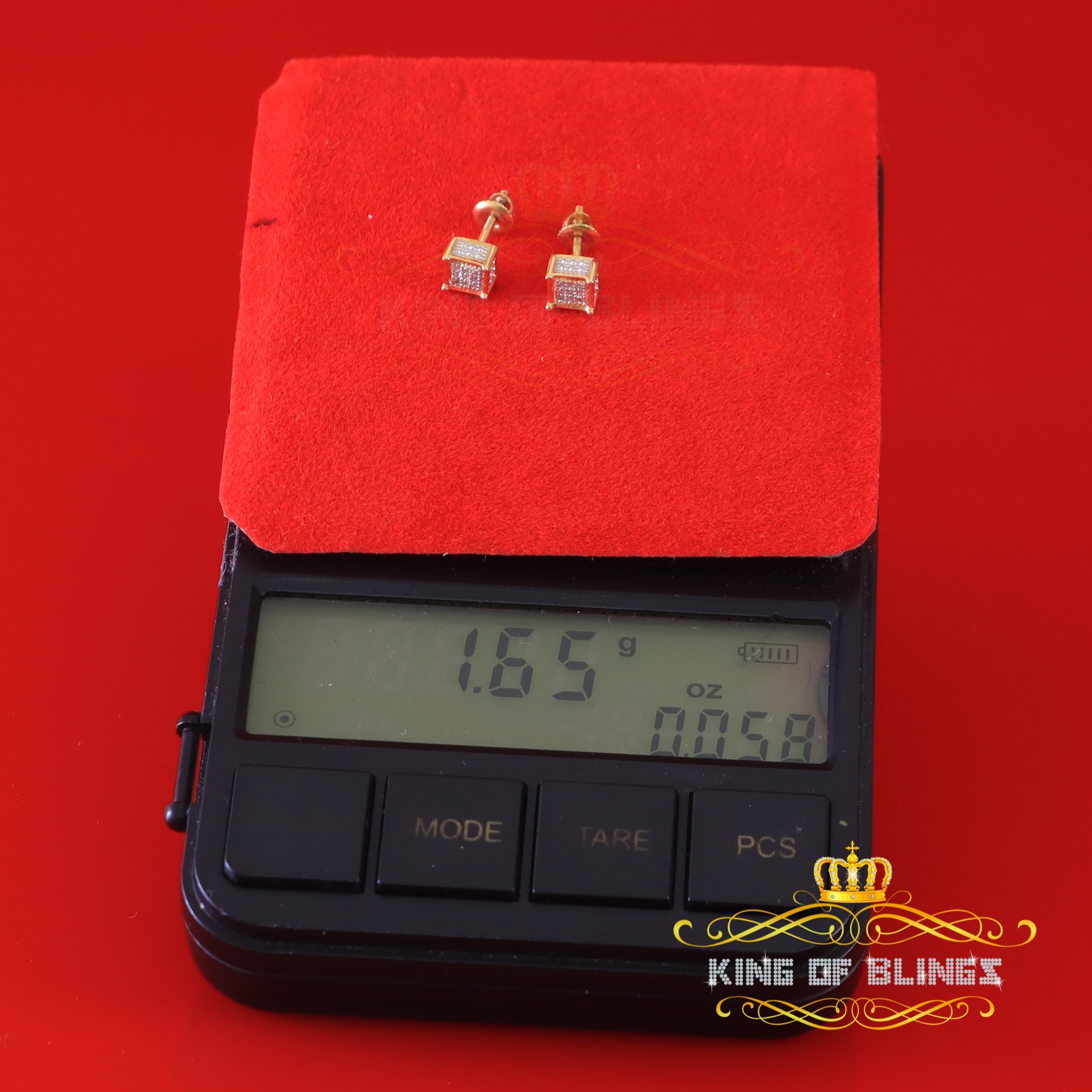 King of Bling's 10K Real Yellow Gold Real Diamond 0.05ct Men's/Women's Square Stud Micro Earring