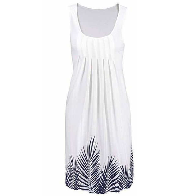 BJYX Sundress Femmes Casual Robe d'Été Cou Sans Manches Plissé Imprimé Beachwear Tank Sundresses Swing Robe