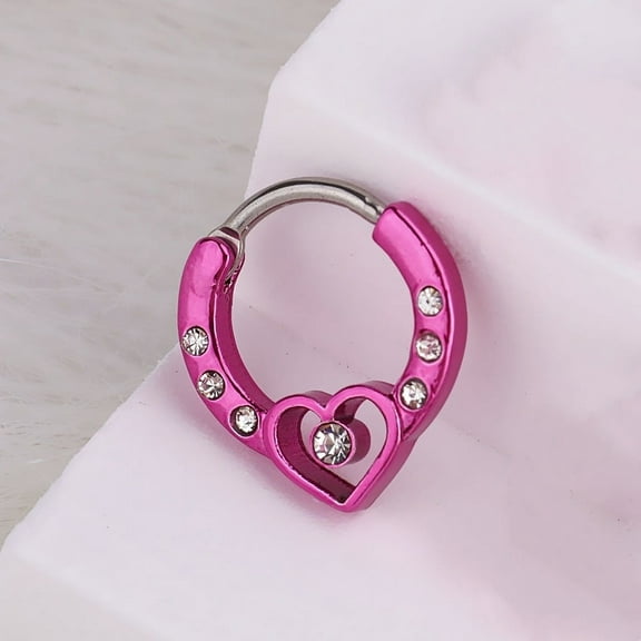 1 pc 316L Stainless Steel Micro Pave Cubic Zirconia Hoop Nose Rings Heart Inner Diameter: 10mm Pin: 1.2mm
