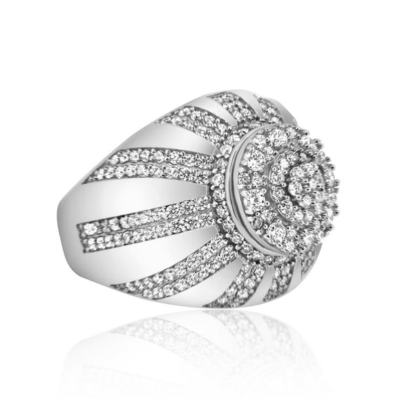 925 Sterling Silver Rhodium Plated Encrusted Raising Sun Ring Band White CZ Female Size 10