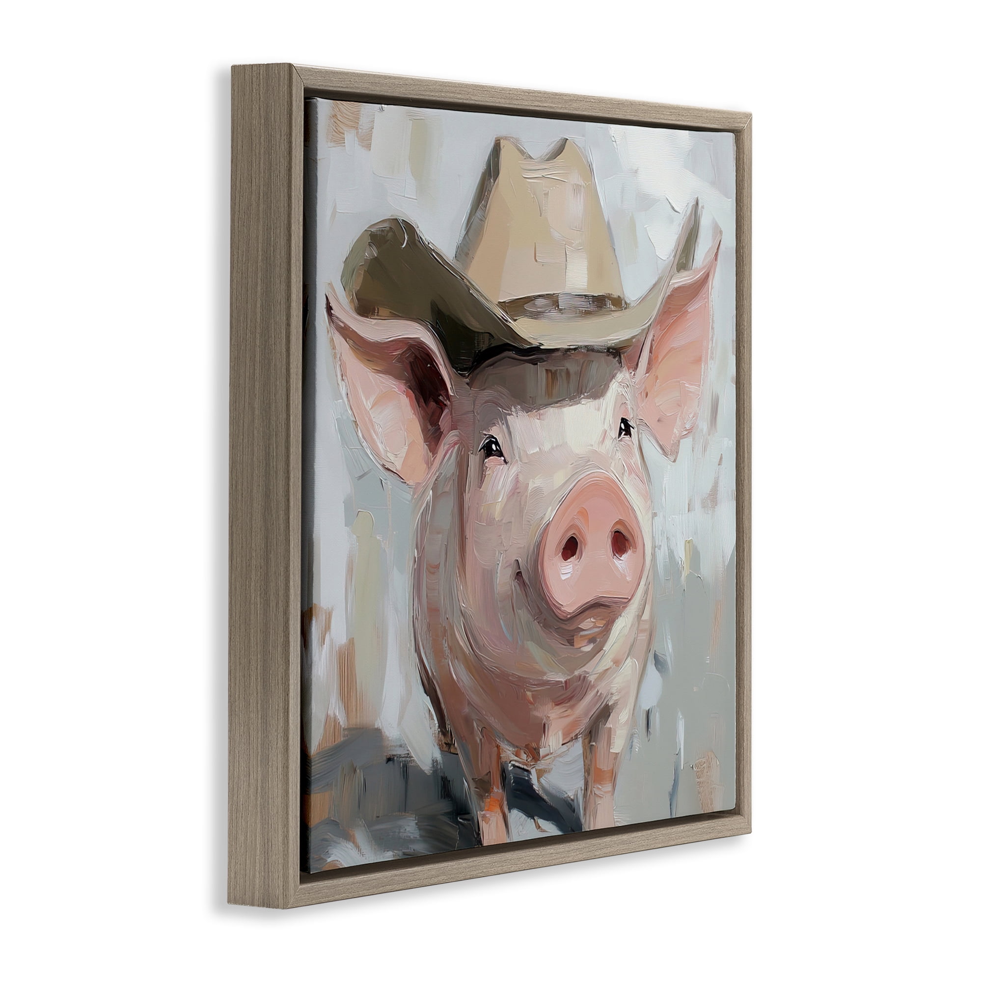 Stupell Industries Cowboy Chester Pig Brown Framed Floater Canvas Wall Art, design by Tina LeCour