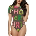 thumbnail image 2 of Goofa Ho Ho Ho Merry Christmas Printed Women Rash Guard Short Sleeve,Tummy control Swimsuit Surfing Swimsuit Bathing Suit One Piece Swimsuit UPF 50-Large, 2 of 9