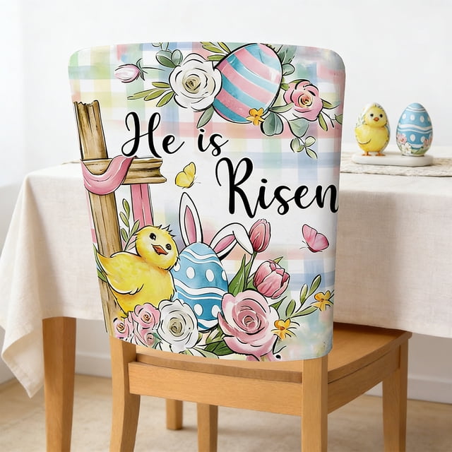 Dvkptbk 2-Pack Easter-Themed Restaurant Chair Back Covers Spring Home Decor Protective Covers Removable and Washable Seat Covers Suitable for Party Decorations easter decorations
