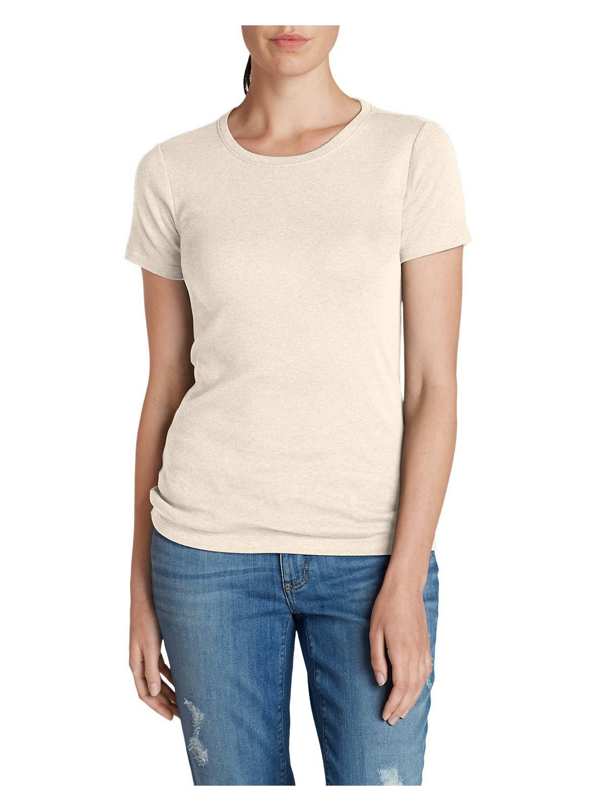 HTR Oatmeal Petite L Eddie Bauer Womens Favorite Short-Sleeve Crewneck T-Shirt