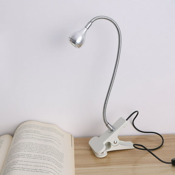 MLINS 360 Degree Adjustable LED Eye Protection Desk Lamp Holder USB Flexible Neck Headboard Light Reading Book Desk Lamp Reading Clip Lamp with Clip and On/Off Warm White Light (Silver)