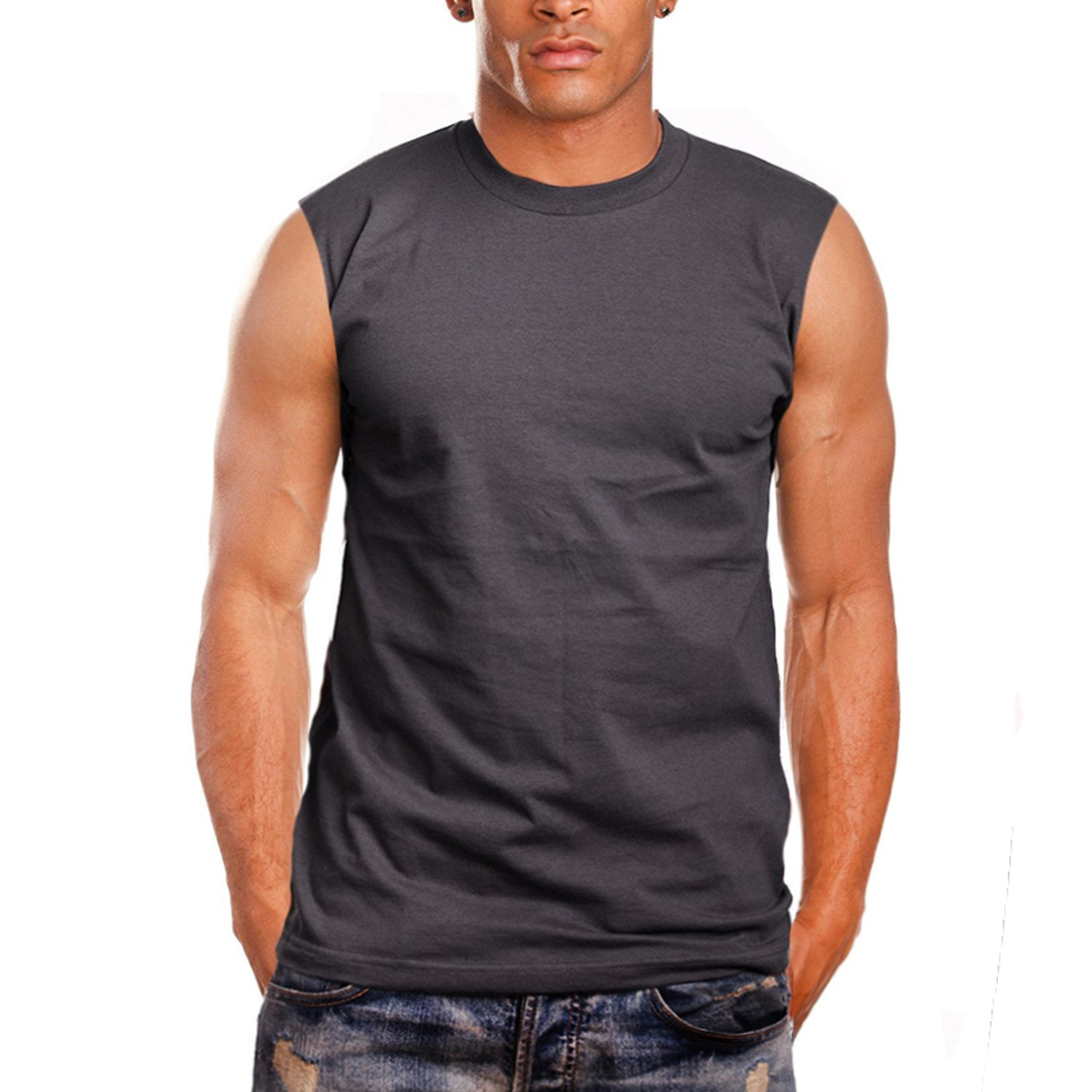 Vska Mens Crew-Neck Striped Cool Baggy A-Shirt Tank Top Muscle Shirt