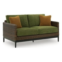 Bowery Hill Contemporary Brown & Green Wicker / Rattan Outdoor Loveseat