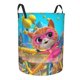 thumbnail image 2 of Cesta para ropa sucia Superkitties redonda de una sola capa, duradera, de tela Oxford, impermeable, portátil, plegable, para baño, bolsa de almacenamiento de ropa con asa pequeña., 2 of 7