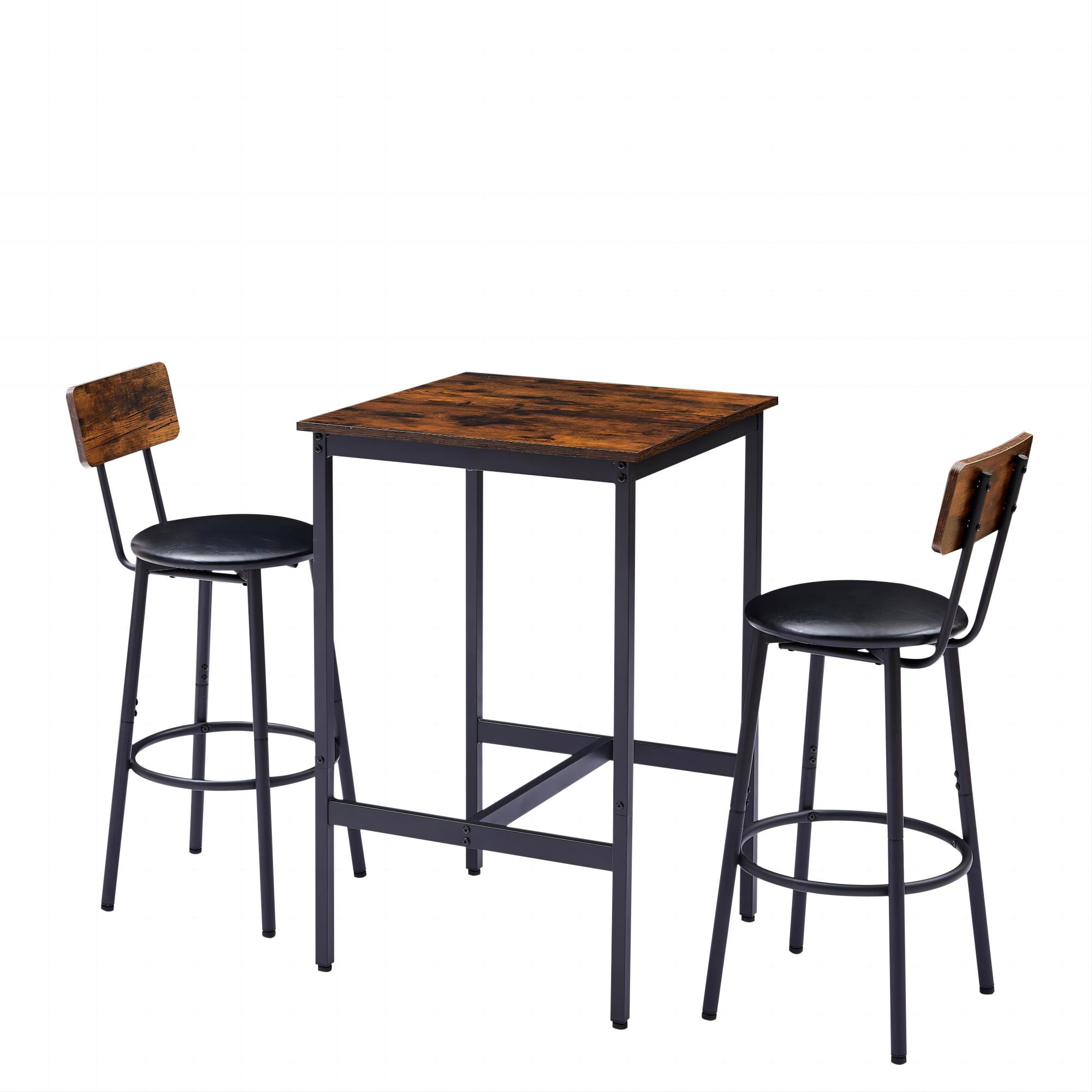DEALTOPS 23.62'' Bar Table Set with 2 Bar stools PU Soft seat with backrest-Rustic Brown