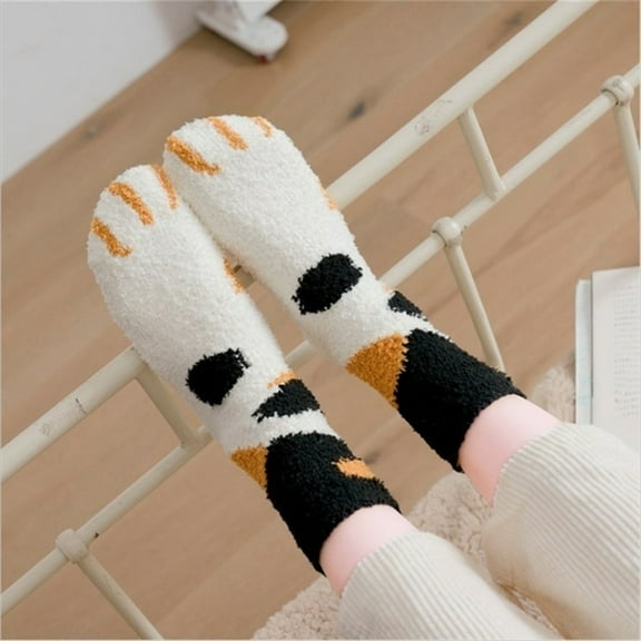 2/6 Pairs Cute Cat Claw Socks Plush Cozy Slipper Socks Fuzzy Fluffy Winter Indoor Sleeping Socks Floor Socks Kitty Cat Paw Thickening Warm Socks for Women Girls