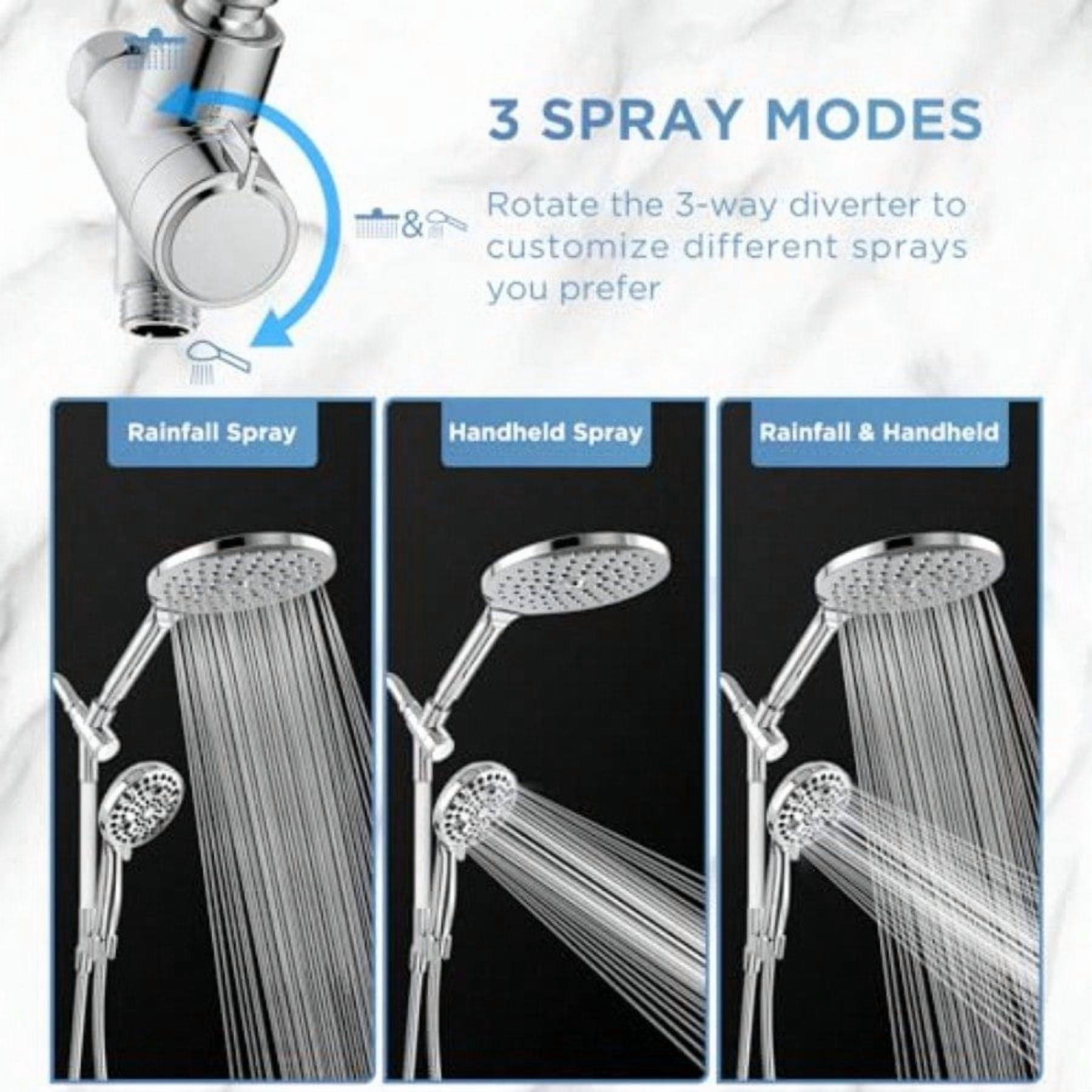 Dual Handheld Shower Head Combo 2-in-1 Rain Shower Heads System 8 Inch Rainfall Shower Head and 10 Modes High Prure Hand Held Showerhead with Built-in Power Wash