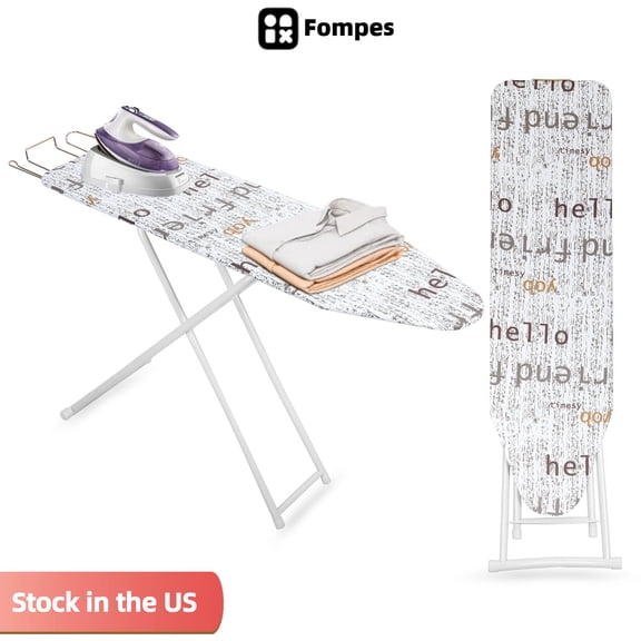 Fompes Foldable Ironing Board, Full-Size Iron Board with 4 Adjustable Heights, 4 Layer Cover and Safety Iron Rest, Compact and Space Save Iron Board for Home Laundry Room Use, 42 inch