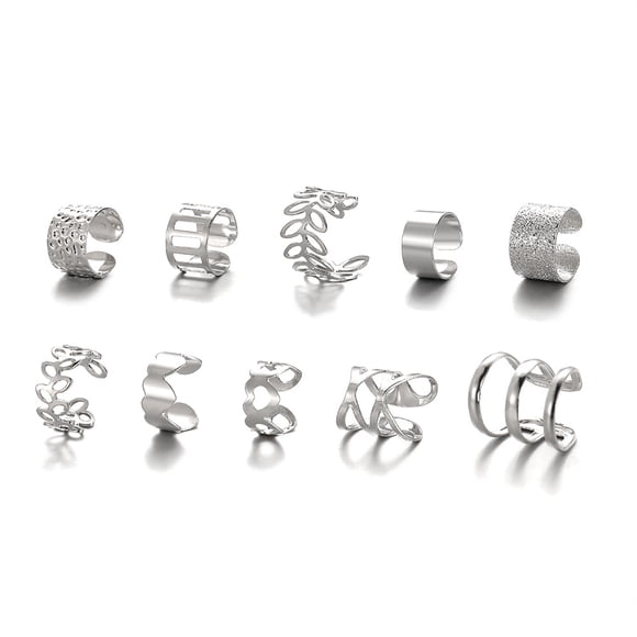 10 Pieces Minimalist Double Wrap Leaf Star Cross Ear Cuffs Delicate Charm Non Pierced Ear Clip Fake Cartilage Earrings Mountaineering Simple Women's Jewelry