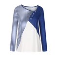 thumbnail image 4 of IROINNID Discount Womens Long Sleeve V-Neck Shirts V- Stripe Color Blocking Printing Recreational Tops,Blue, 4 of 8