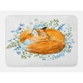 thumbnail image 1 of Fox Bath Mat, Sleeping Fox in Watercolors Hand Drawn Fresh Wild Flowers Blossoms Artwork, Non-Slip Plush Mat Bathroom Kitchen Laundry Room Decor, 29.5 X 17.5 Inches, Orange Blue Olive Green, Ambesonne, 1 of 2
