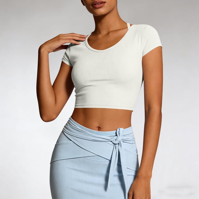 Ounisa T-Shirts à Manches Courtes pour Femmes, Col Ras du Cou, Respirants, Séchage Rapide, Légers, pour la Randonnée, la Course, l'Entraînement, Hauts Athlétiques Actifs S-TG