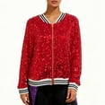 thumbnail image 5 of Women's Sequin Jacket Loose Shiny Glitter Bomber Coat Long Sleeve Zipper Sparkly Party Slitter Outfit, 5 of 6