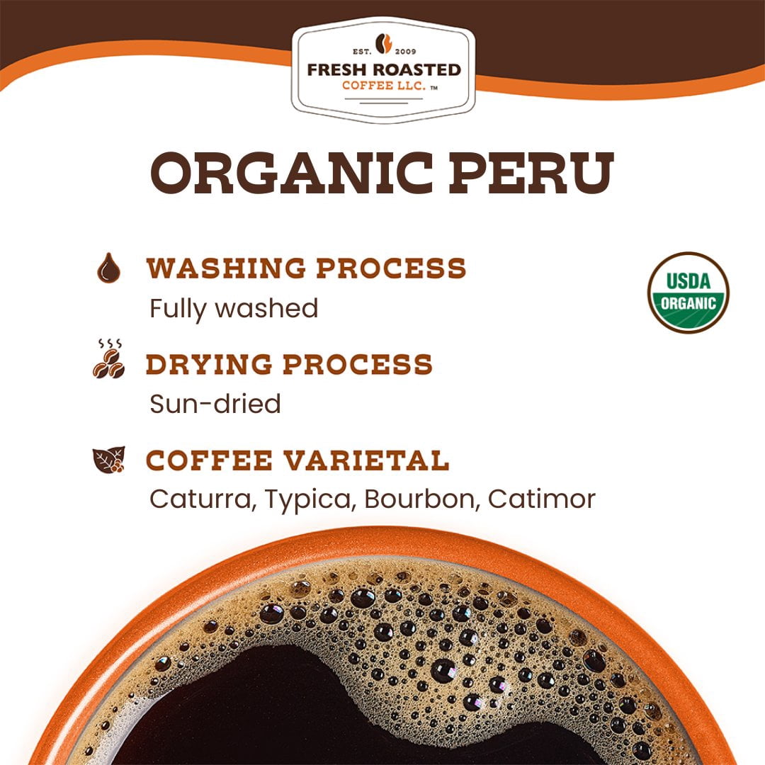 Fresh Roasted Coffee, Organic Peru Coffee, Medium Roast, Whole Bean, 80 oz 5 lbs