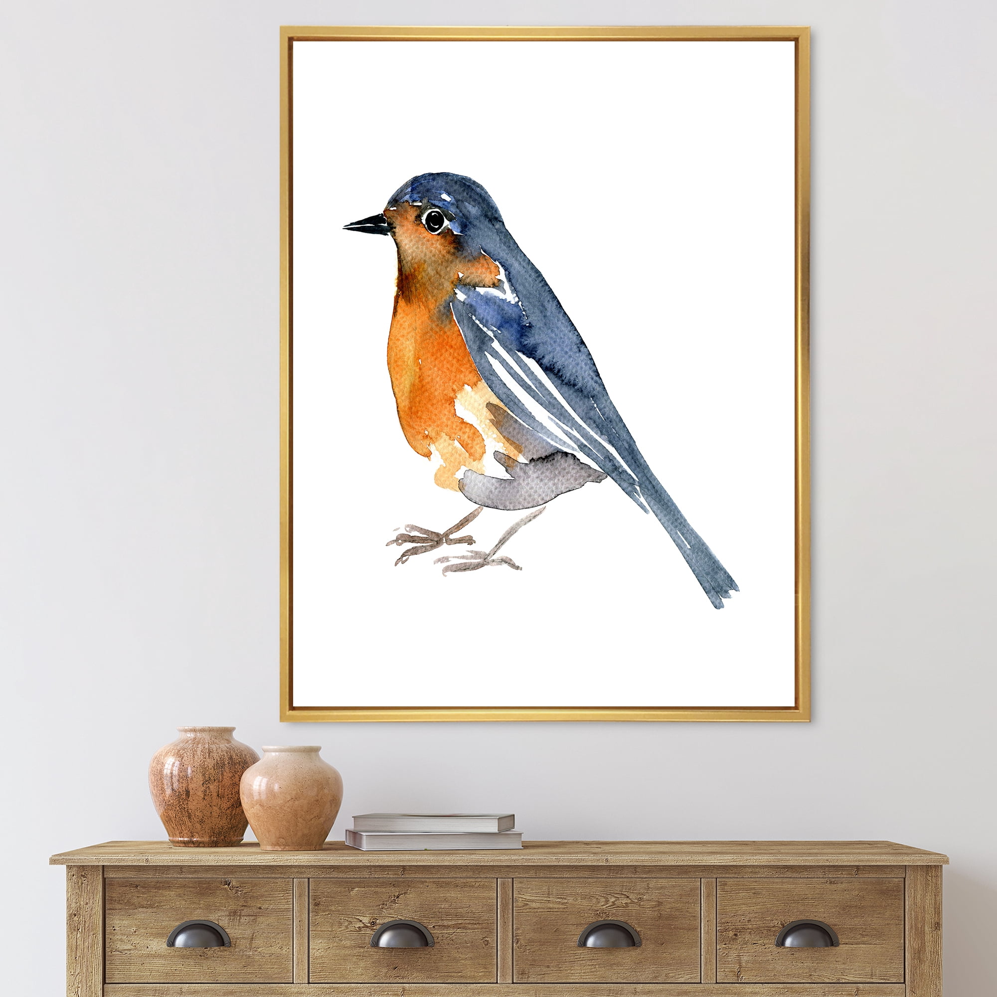 Designart 'Ancient Orange Bird' Traditional Framed Canvas Wall Art Print