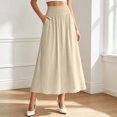 thumbnail image 3 of Rove Studio Women’s High Waist Smocked Midi Skirt, Elastic Waist Flowy A-Line Casual Skirt with Pockets Beige L, 3 of 4