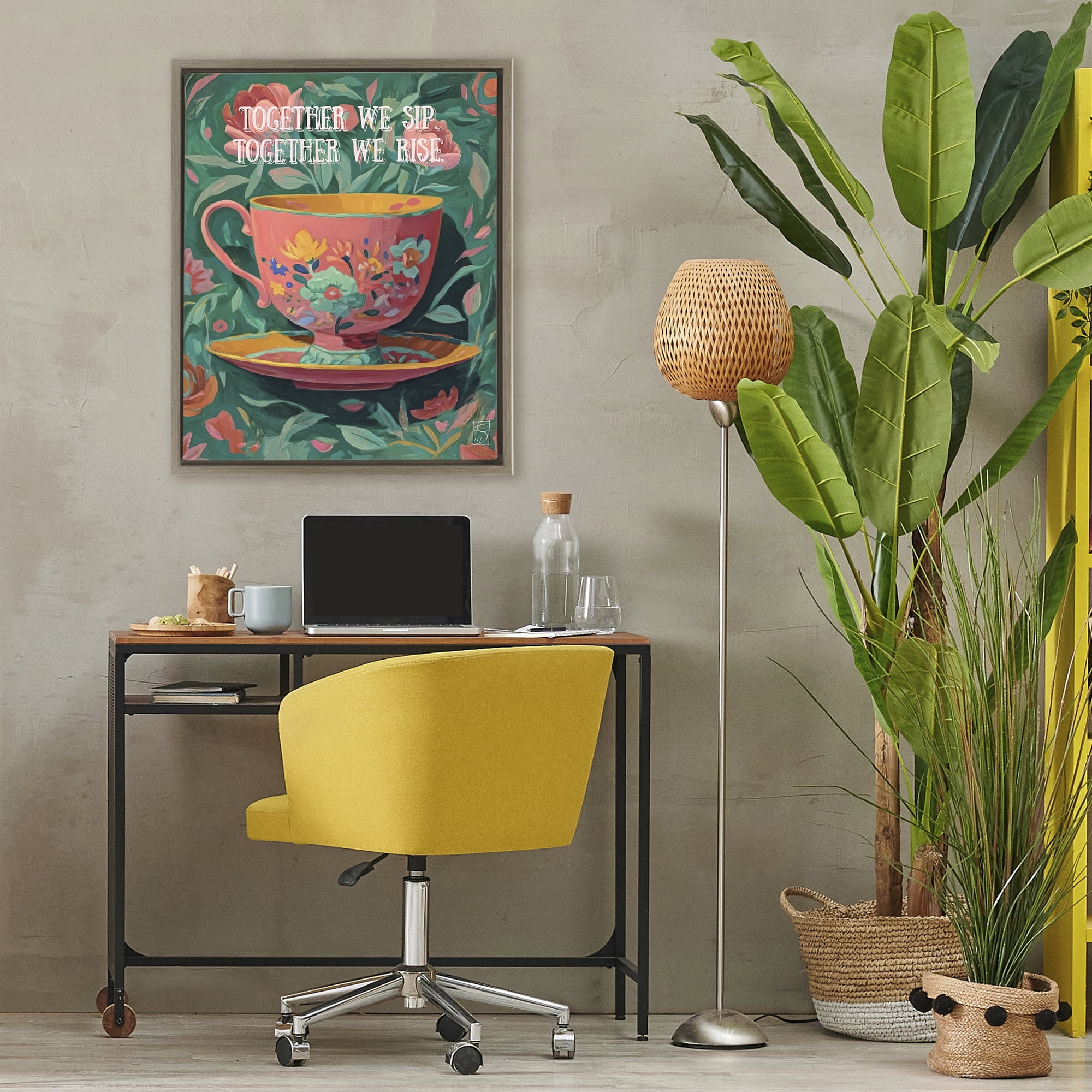 Stupell Industries Together We Sip & Rise Brown Framed Floater Canvas Wall Art, design by Sara Culpepper