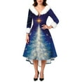 thumbnail image 4 of Christmas Dresses for Women Women's Fashion Elegant Autun And Winter Long Sleeve V-Neck Christmas Print Dress for Holiday Party,Blue,2XL, 4 of 5