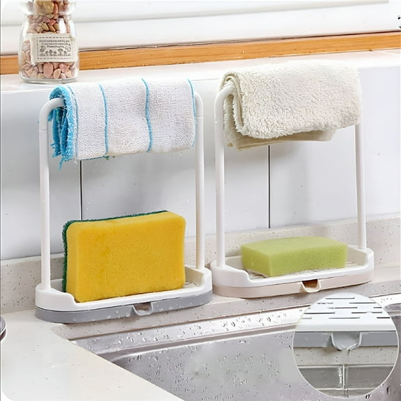 ACDANC 2-in-1 Kitchen Sponge Holder Dishcloth Hanger,Kitchen Sink Rack Tray Organizer Stand for Sponge,Dish Cloth,Rag,Brush,Scrubber Storage and Organization