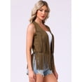 thumbnail image 3 of DARING DIVA Women's Fringe Vest Outfits Faux Suede Tassel Cardigan L Brown, 3 of 6