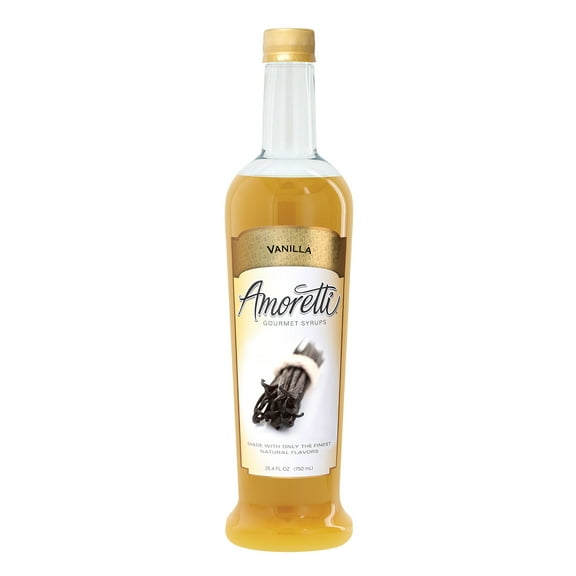 Amoretti - Vanilla Gourmet Syrup, 94 Servings Per Bottle (750 ml), for Flavoring Coffees, Cocktails, and other Beverages, Gluten Free, GMO/GEO Free, Preservative Free
