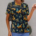 thumbnail image 6 of Excavator Construction Vehicle Truck Womens Tops Women's Fashion Casual Short Sleeve Flower Print Round Neck Pullover Top Blouse, 6 of 6