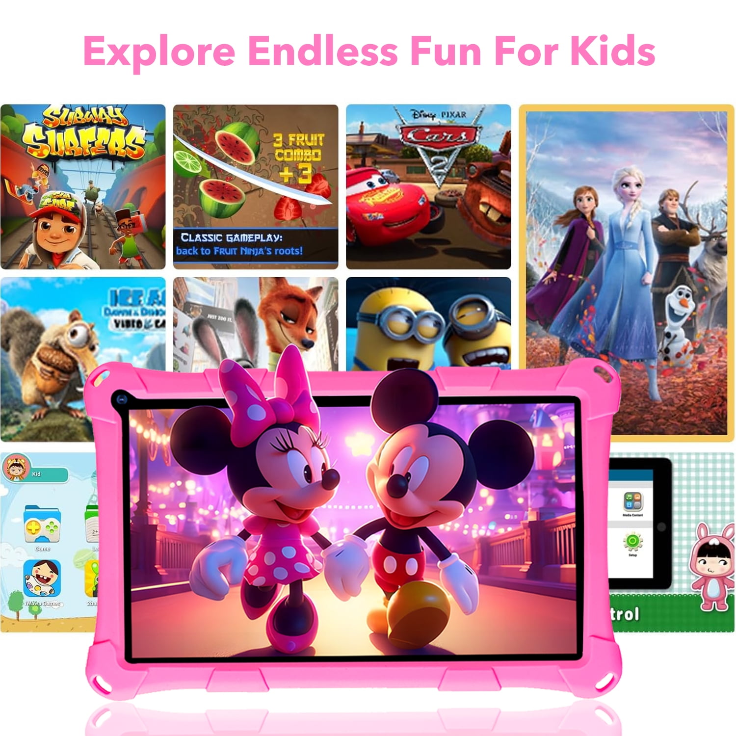 Thunrlge Kids Tablet, 7-Inch Kids Tablet, Android Tablet, 3+5 RAM 64GB ROM (TF CARD 256GB) Google Certified, Kids Software Pre-Installed, WiFi, Shockproof Case, Gift for kids, (Pink)