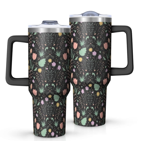 40oz Pioneer Flower Floral Print Pattern Insulated Tumbler with Handle, BPA-Free Leak Proof Lid and Straws, Double Wall Vacuum, Hot 12h/Cold 34h
