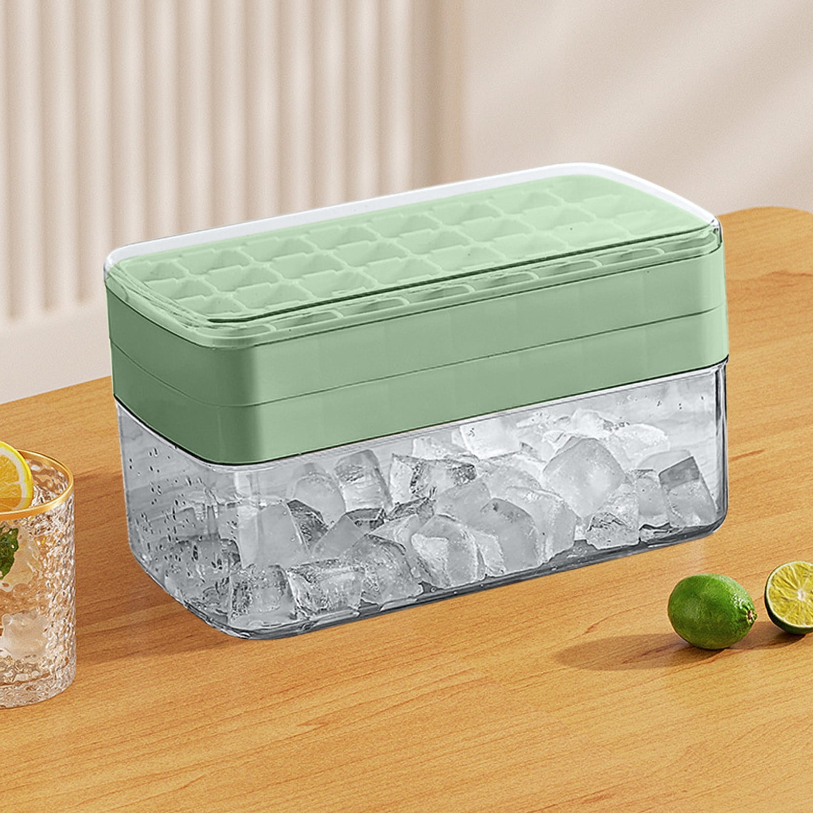 Tray with Lid and Bin | 50-Cube Ice Maker Mold Set with Storage Box, Ice Clip & Scoop | Food Grade Homemade Storage Container for Freezer | Stackable Kitchen Gadget