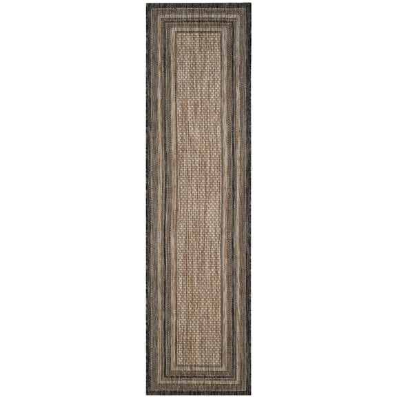 SAFAVIEH Courtyard Ercan Striped Indoor/Outdoor Runner, 2'3" x 6'7", Natural/Black
