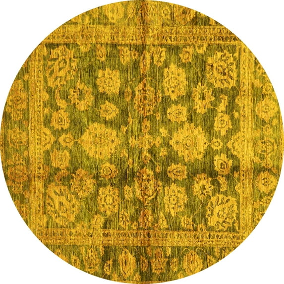 Ahgly Company Indoor Round Oriental Yellow Traditional Area Rugs, 6' Round