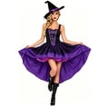 thumbnail image 3 of Women's Black & Purple Witch Halloween Costume, High Low Tutu Dress with Witch Hat and Lace Gloves for Halloween Party Cosplay, 3 of 5