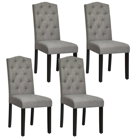 Gymax Set of 4 Tufted Dining Chair Upholstered w/ Nailhead Trim & Rubber Wooden Legs