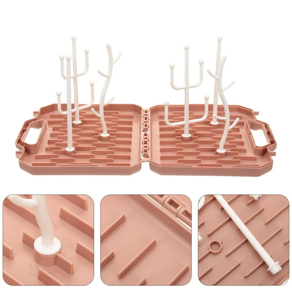 WRISTBIQUE 1Set Portable Baby Bottle Drying Rack PP Material 6 Racks Pink