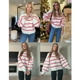 thumbnail image 4 of PUWEI Women's Striped Knit Cardigan Sweater Long Sleeve Button Down Crew Neck Outwear, 4 of 7