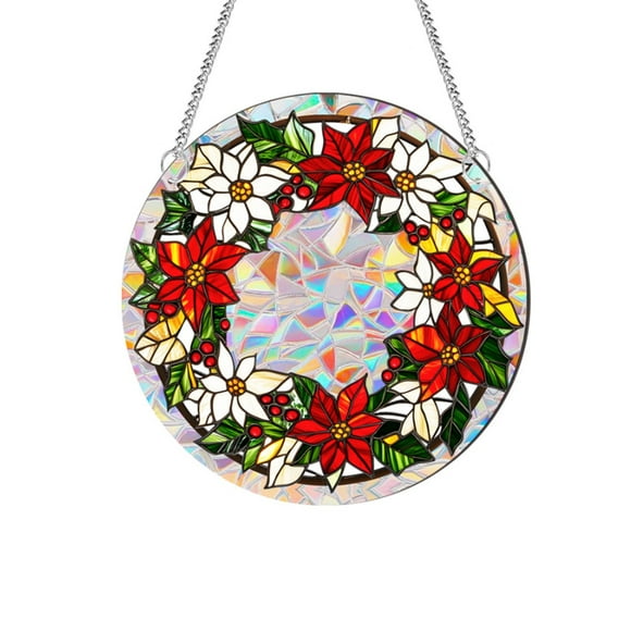 Santa Stained Glass Window Hanging, Santa Claus Suncatcher for Doors Home Sun Catchers Decoration and Christmas, Mother's Day Birthday Gifts for Women, Xmas Gifts for Winter Home 7.9"