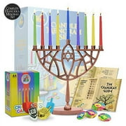 Ner Mitzvah, 9" Menorah Kit, Menorah - Candles - Dreidels - Play Coins - Hannukah Guide - (Complete Chanukah Set) Copper