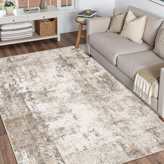 x Washable Area Rug for Living Room Bedroom Grey Neutral Carpet Low Pile Soft Thin Tapis Salon Abstract Modern Vacuumable Lightweight Large Throw Rug for Dining Room Kitchen